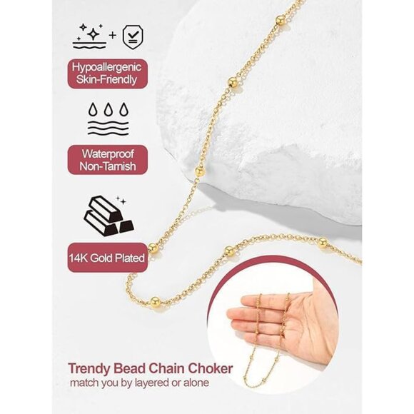 Chic 14K Gold Plated Boho Choker with Cubic Zirconia - Perfect for Layering - Picture 4 of 7